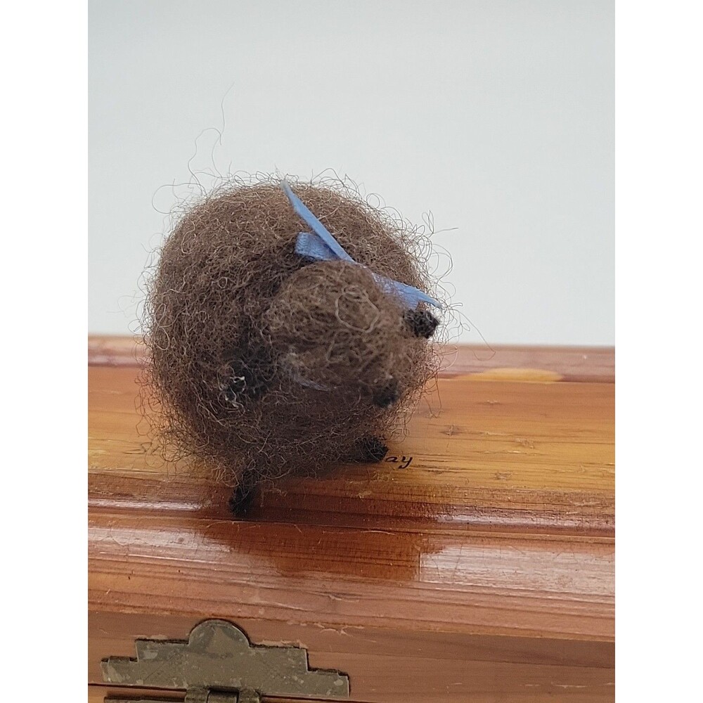 VTG Spun Wool Black Sheep Figurine Hand Crafted Cottage Core Primitive Fluffy